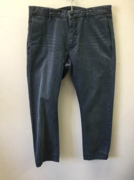 Mens, Casual Pants, CLOSED, Navy Blue, Cotton, Elastane, Solid, 26, 33, Faded, F.F,  Zip Fly, 4 Pockets, Belt Loops,