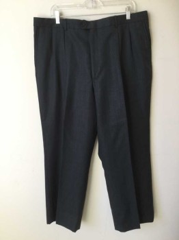 Mens, Suit, Pants, ANDREW FEZZA, Navy Blue, Black, Wool, Rayon, Plaid, 28, 40, Double Pleat Front, Zip Fly, 4 Pockets