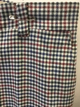 Mens, Pants, SPOTWOOD/LORD & TAYL, Navy Blue, White, Red, Black, Wool, Acrylic, Houndstooth, 36/32, Flat Front, Belt Loops, Pockets