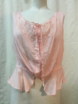 NO LABEL, Pink, Cotton, Solid, Floral, Sheer Pink, Scoop Neck, Scallopped Trim, Floral Open Work Print, Button Front,