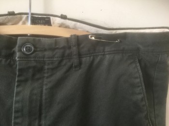 Mens, Casual Pants, J.CREW, Dk Gray, Cotton, Solid, Ins:32, W:36, Twill, Flat Front, Zip Fly, Straight Leg, 5 Pockets Including 1 Watch Pocket, "Broken In" Look