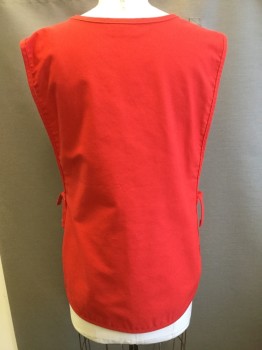 DAY STAR, Red, Polyester, Cotton, Solid, Twill, Pull Over, 2 Pockets at Hip Level, Side Ties, Multiples