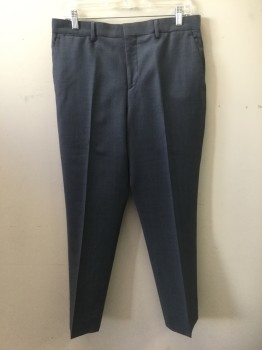 EXPRESS, Gray, Wool, Solid, Flat Front, Zip Fly, 5 Pockets Including 1 Watch Pocket, Straight Leg
