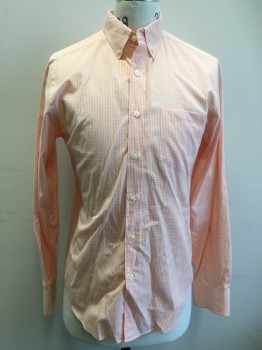 J. CREW, Orange, White, Cotton, Check , Button Front, Collar Attached, Button Down Collar, 1 Pocket, Long Sleeves,