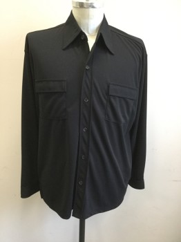 MICHAEL BRANDON, Black, Polyester, Solid, Button Front, Collar Attached, Long Sleeves, 2 Flap Pockets