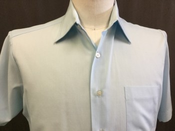 Mens, Dress Shirt, PERMA PREST, Lt Blue, Polyester, Cotton, Solid, 15.5, Collar Attached, Button Front, 1 Pocket, Short Sleeves, (missing the Last Bottom Button)