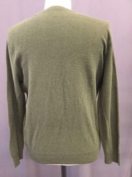 JCREW, Olive Green, Cotton, Cashmere, Solid, Crew Neck, Micro Waffle Weave
