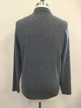 Mens, Pullover Sweater, 8100, Gray, Cashmere, Heathered, M, Polo Style, Ribbed Knit Collar Attached, 3 Buttons,  Long Sleeves, Ribbed Knit Cuff