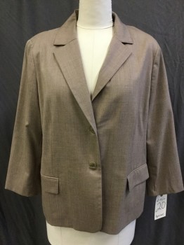 Womens, Blazer, APPLESEED'S , Brown, Wool, Lycra, Heathered, 20, Heather Brown with Cocoa Brown Lining, Notched Lapel, Single Breasted, 2 Button Front, Long Sleeves, 2 Pockets with Flap
