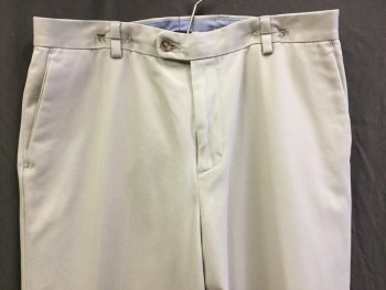 KIRKLAND, Beige, Cotton, Solid, Beige, Flat Front, Zip Front, 4 Pockets  (2 Frayed Holes on Left Leg)