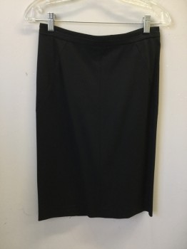 Womens, Suit, Skirt, THEORY, Black, Wool, Lycra, Solid, 4, Knee Length, 1.5" Waistband with Silk Center Insert, Back Zip, Diagonal Seams From Waistband Wrap Around to Back Vents ***TV Alt: Closed Vents***