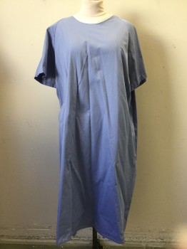 N/L, French Blue, Poly/Cotton, Solid, White Trim Collar with Back Tie, White Back Tie, Raglan Short Sleeves