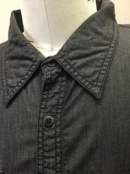 N/L, Charcoal Gray, Cotton, Solid, Charcoal Chambray, Long Sleeve Button Front, Collar Attached, 2 Patch Pockets at Front with Button Flap Closures, Cargo Type Pocket on One Sleeve **Has a Double