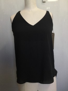 Womens, Top, TOPSHOP, Black, Synthetic, Solid, 2, Black, Sleeveless, V-neck,