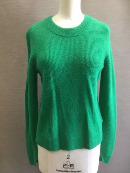 Womens, Pullover, RAG & BONE, Kelly Green, Cashmere, Solid, XS, Ribbed Knit, L/S, CN, Side Slits, Curved Slit Cuff
