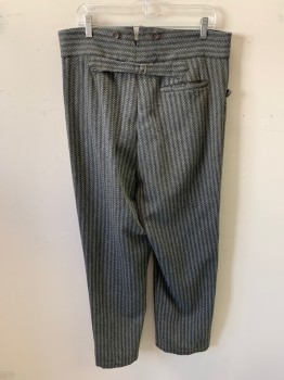 MTO, Gray, Lt Gray, Wool, Stripes, Flat Front, Slit Pockets, Stripes with Diagonal Stripes, Back Strap, Suspender Buttons, Button Fly, Mended Crotch,