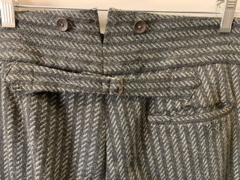 MTO, Gray, Lt Gray, Wool, Stripes, Flat Front, Slit Pockets, Stripes with Diagonal Stripes, Back Strap, Suspender Buttons, Button Fly, Mended Crotch,