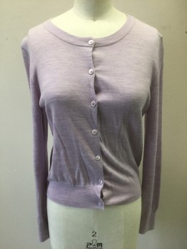 Womens, Sweater, J.CREW, Lavender Purple, Wool, Solid, S, Lightweight Knit, Long Sleeves, Scoop Neck, 7 Buttons, Fitted