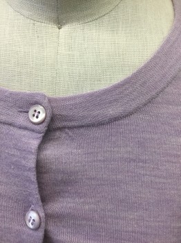 J.CREW, Lavender Purple, Wool, Solid, Lightweight Knit, Long Sleeves, Scoop Neck, 7 Buttons, Fitted