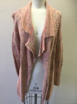 Womens, Sweater, NIC+ZOE, Peachy Pink, Baby Pink, Salmon Pink, Charcoal Gray, Tan Brown, Cotton, Viscose, Stripes, Petite, M, No Closures, Collar & Lapel, Knit & Purl Rows