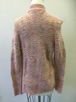 Womens, Sweater, NIC+ZOE, Peachy Pink, Baby Pink, Salmon Pink, Charcoal Gray, Tan Brown, Cotton, Viscose, Stripes, Petite, M, No Closures, Collar & Lapel, Knit & Purl Rows