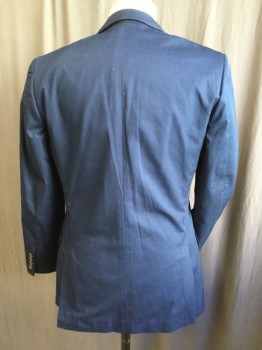 J. CREW LUDLOW, Navy Blue, Cotton, Solid, Notched Lapel, Single Breasted, 2 Button Front, 3 Pockets, Long Sleeves, Upper 1/2 Black Lining, 2 Split Back Hem