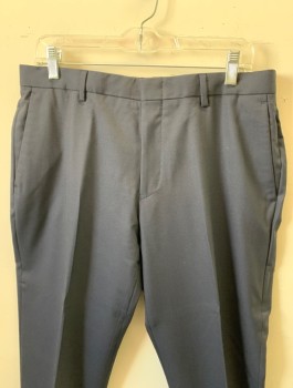 J.CREW, Navy Blue, Wool, Solid, Flat Front, Straight Leg, Zip Fly, Belt Loops, 4 Pockets