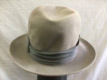 Mens, Fedora, OPTIMO CHICAGO, Gray, Fur Felt, Solid, 22.5", Black Grosgrain Hat Band, Retro 1940s