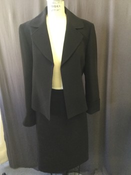 TAHARI, Espresso Brown, Polyester, Solid, Open Front, Notched Lapel, Cuffed Sleeves, Hidden Back Pleat