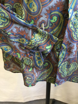 Mens, Casual Shirt, ETRO, Brown, Gray, Lime Green, Royal Blue, Yellow, Cotton, Paisley/Swirls, C:41, Collar Attached, Button Front, Long Sleeves,