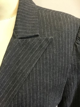TRINA TURK, Charcoal Gray, White, Cotton, Elastane, Stripes - Pin, Single Breasted, Collar Attached, Peaked Lapel, 1 Button, 2 Flap Pockets