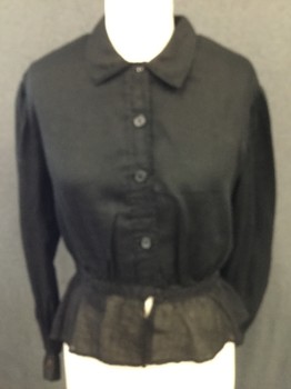 N/L, Black, Cotton, Solid, Day Blouse, Button Front, Collar Attached, Blouse Gathered to Waist. Miss Matching Buttons,