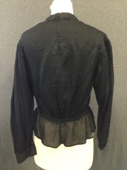 N/L, Black, Cotton, Solid, Day Blouse, Button Front, Collar Attached, Blouse Gathered to Waist. Miss Matching Buttons,