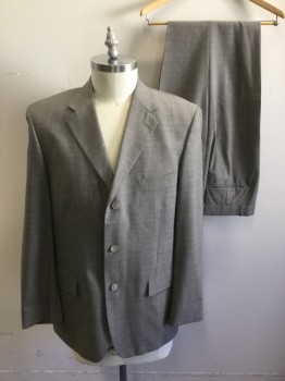 FINERI, Lt Brown, Wool, Light Brown Crosshatched with Black, Single Breasted, Notched Lapel, 3 Buttons,  3 Pockets