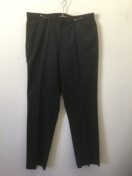 CALVIN KLEIN, Black, Polyester, Viscose, Solid, Flat Front, Zip Fly, Straight Leg, 4 Pockets