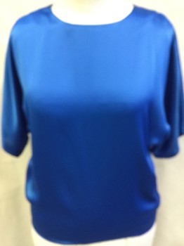 NO LABEL, Royal Blue, Polyester, Solid, Royal Blue, Round Neck,  Short Sleeves, Key Hole Back, 1 Button
