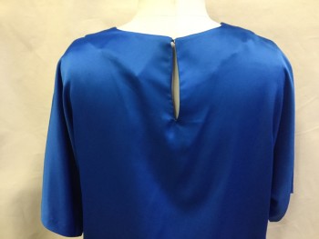 NO LABEL, Royal Blue, Polyester, Solid, Royal Blue, Round Neck,  Short Sleeves, Key Hole Back, 1 Button