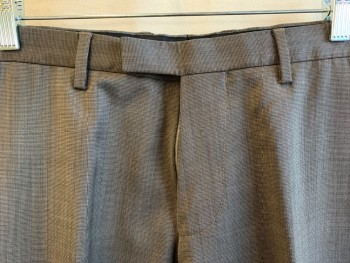 BOSS, Brown, Lt Brown, Wool, Polyamide, 2 Color Weave, Pants:  1,2" Waistband with Belt Hoops, Flat Front, Zip Front, 4 Pockets