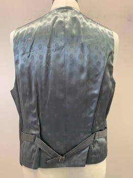 Mens, Suit, Vest, HIGH SOCIETY, Lt Gray, Rayon, Viscose, Heathered, 40R, V-neck, Open Front, No Buttons, Dark Gray Satin Trim, Belted Back
