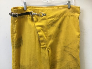 Mens, Fireman Turnout Pants, TRANSCON MFG, Yellow, Nomex, S, Velcro Font, 2 Pockets, Adjustable Waist, Aged, Crosspatch Knee Pad