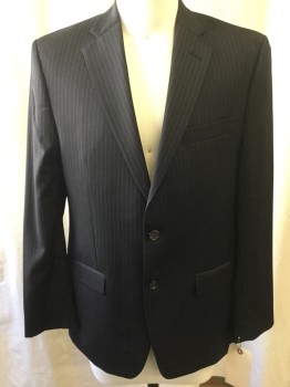 RALPH LAUREN, Black, White, Lt Blue, Wool, Stripes - Pin, Notched Lapel, Single Breasted, 2 Buttons,  3 Pockets, Center Back Vent