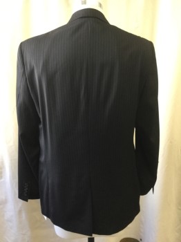 RALPH LAUREN, Black, White, Lt Blue, Wool, Stripes - Pin, Notched Lapel, Single Breasted, 2 Buttons,  3 Pockets, Center Back Vent