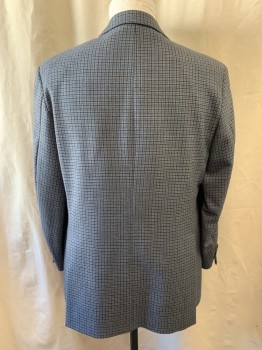 EMILIO YUST, Gray, Black, Blue, Wool, Houndstooth, Notched Lapel, Single Breasted, Button Front, 2 Buttons,  3 Pockets