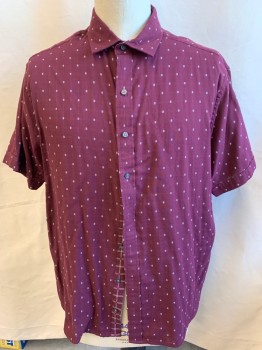 Mens, Casual Shirt, SYNERGY, Maroon Red, Off White, Cotton, Polyester, Novelty Pattern, Plaid-  Windowpane, XL, Collar Attached, Maroon with Off White Double Windowpane Lining, Button Front, Short Sleeves,
