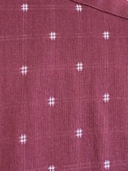 SYNERGY, Maroon Red, Off White, Cotton, Polyester, Novelty Pattern, Plaid-  Windowpane, Collar Attached, Maroon with Off White Double Windowpane Lining, Button Front, Short Sleeves,