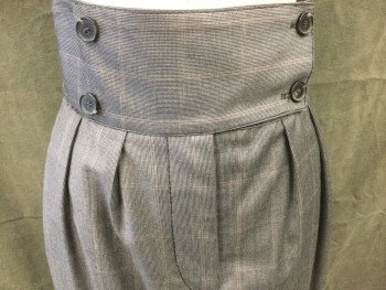 Womens, Skirt, Knee Length, STELLA MCCARTNEY, Gray, Black, Maroon Red, Wood, Grid , Houndstooth - Micro, 25, High Waist, 3 1/2" Waistband, 4 Button Tab Closure, Button Fly, Double Pleats, 2 Side Welt Pockets