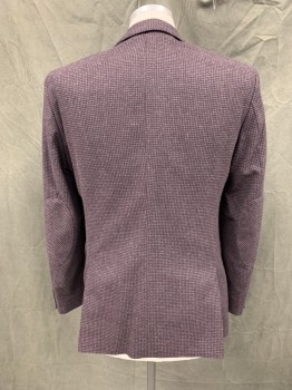 HUGO BOSS, Aubergine Purple, Heather Gray, Wool, Polyamide, Grid , Single Breasted, Collar Attached, Notched Lapel, 3 Pockets, Long Sleeves, Self Elbow Patches
