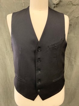 Mens, Suit, Vest, ARMANI COLL, Black, Wool, Wool, Solid, 42R, 5 Button Front, Vest, 3 Pockets, Satin Back with Self Attached Back Belt