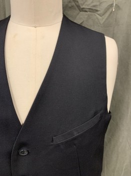 Mens, Suit, Vest, ARMANI COLL, Black, Wool, Wool, Solid, 42R, 5 Button Front, Vest, 3 Pockets, Satin Back with Self Attached Back Belt