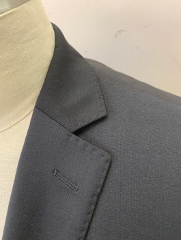 CALVIN KLEIN, Black, Wool, Elastane, Solid, Single Breasted, Notched Lapel with Hand Picked Stitching, 2 Buttons, 3 Pockets